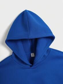 SHEIN Teen Boys' Blue Contrast Letter Graphic Hoodie, Casual Sporty Comfortable Versatile Soft Fabric Suitable For School, Travel, Outdoor Activities, All Seasons