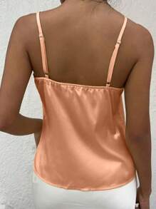 SHEIN Unity Top casual de tirantes de mujer de unicolor con parches de encaje y espalda descubierta - Naranja - Ver 2