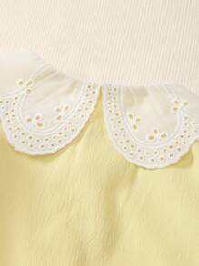 Souflis Souflis 女孩荷叶边领泡泡袖圆领休闲可爱白衬衫开衫，百搭日常穿着 - 黃色 - 查看 4