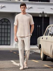 HIMLAND Men's Woven Casual High-Waisted Straight-Leg Suit Trousers, Long-Style, Suitable For Spring/Summer