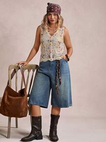 Freevana 大码无袖前扣针织上衣 - 彩色 - 查看 4