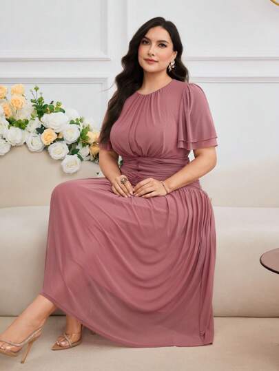 Modelyn Vestido árabe elegante y romántico con pliegues en la cintura para mujeres de talla grande