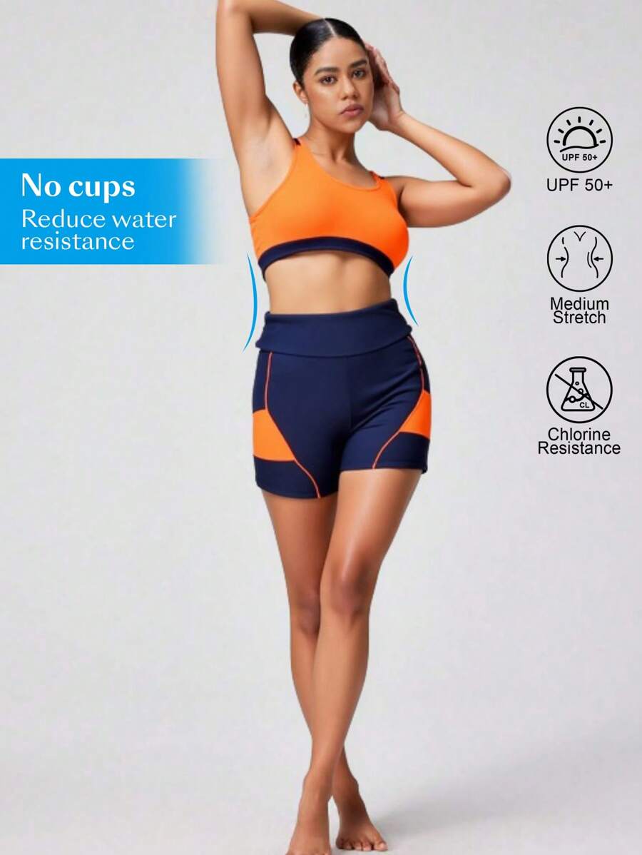 Swim Nautrix Women 2pcs/Set Sleeveless Vest And Shorts Swimsuit Set, Fashionable For Summer - Multicolor - View 1