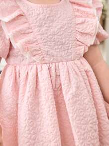 SHEIN Baby Girl Woven Color-Block Ruffle Puff Sleeve Snug Fit Dress - Pink - View 5