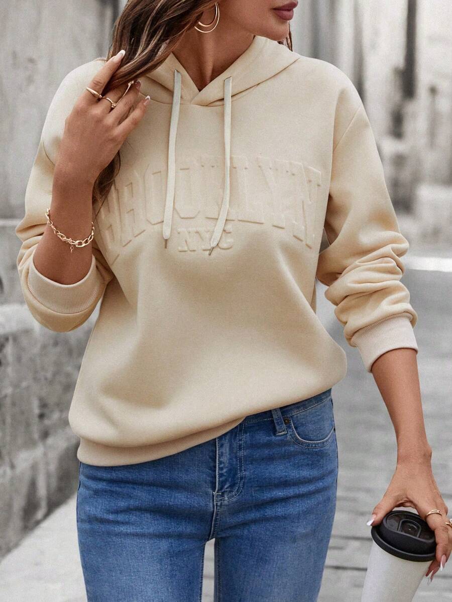 EMERY ROSE Women Casual Loose Hoodie With 3D Letter Pattern,Long Sleeve Tops Graduation,Back To School,Graduation,Teacher For Women,Back To School Pullover Fall Sweatshirt - Apricot - View 1