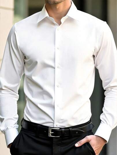 Manfinity Mode Camicia casual semplice di moda, taglia comoda, adatta per l'autunno, con maniche lunghe