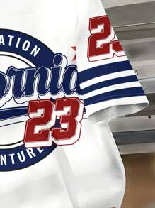 SHEIN Bolty CALIFORNIA, 23, Teen Boy Casual Minimalist Short Sleeve Crew Neck T-Shirt, Suitable For Summer - Multicolor - View 4