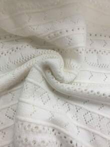 SHEIN Unity 女士弧形下摆圆领短袖镂空白色针织上衣 - 白色 - 查看 4