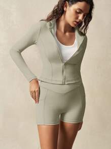 VARSIVA 女式高领长袖紧身运动套装 - 淺灰色 - 查看 7