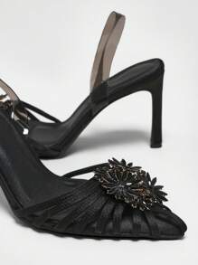 SHUZIA أحذية مسائية ذات كعب عالي ورفيع بشكل جذاب وعصري بتصميم سلينج - الأسود - مشاهدة 5