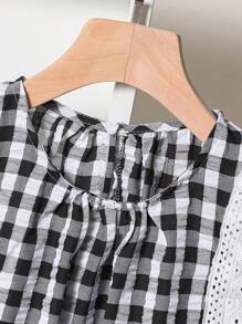 WESTFADE Young Vestido holgado y lindo con cuello redondo y mangas abullonadas a cuadros para niñas preadolescentes
