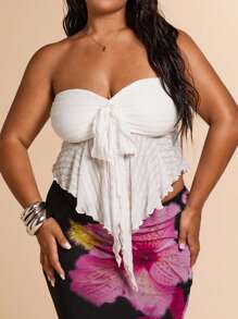SHEIN BAE Blusa de encaje blanco con volantes para mujer de talla grande, ideal para primavera/verano, 4 de julio, aeropuerto, 4 de julio, regreso a la escuela, verano para niñas, otoño, escuela, Halloween, invierno, Y2K, vintage, vacaciones para mujer, talla grande, verano, 4 de julio para mujeres - Blanco - Ver 3