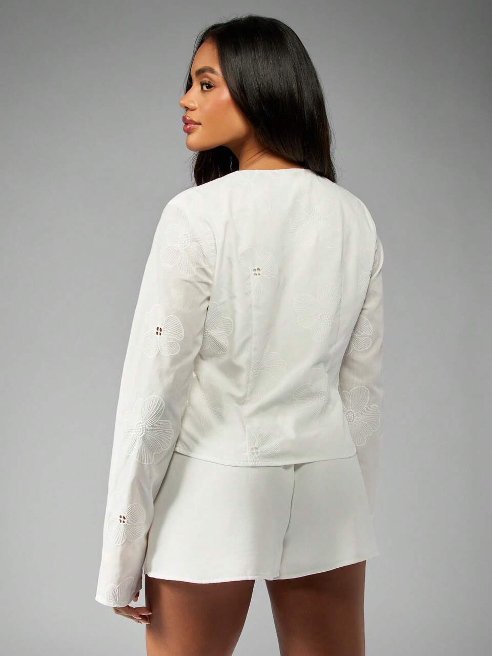 MISSGUIDED Embroidered Long Sleeve Cut Out Blouse Festival Boho Chic Evening Resort Party Tie Front Summer Beach Top