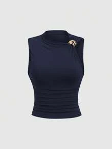 Sweetra Blusa de verano ajustada y fruncida para mujer, apropiada para el verano - Multicolor - Ver 3