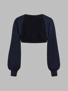 SHEIN Girlism 三件套：深蓝色撞色字母印花套头连帽衫，休闲运动裤，时尚、基本款、日常、百搭；纯蓝色纹理字母印花圆领宽松短袖 T 恤，适合各种运动场合、返校装、学院风、节日家庭户外野餐 - 藍白色 - 查看 3