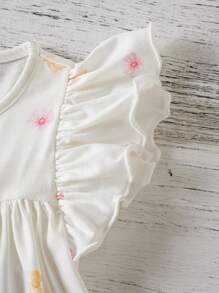 Joliand Joliand 1 buc. Tricou elegant pentru fete tinere, urban, drăguț, roz, floral, alb, cu guler rotund, cu volane, tricotat, potrivit pentru casual, zilnic, ieșiri, petreceri, nunți, picnic, vară