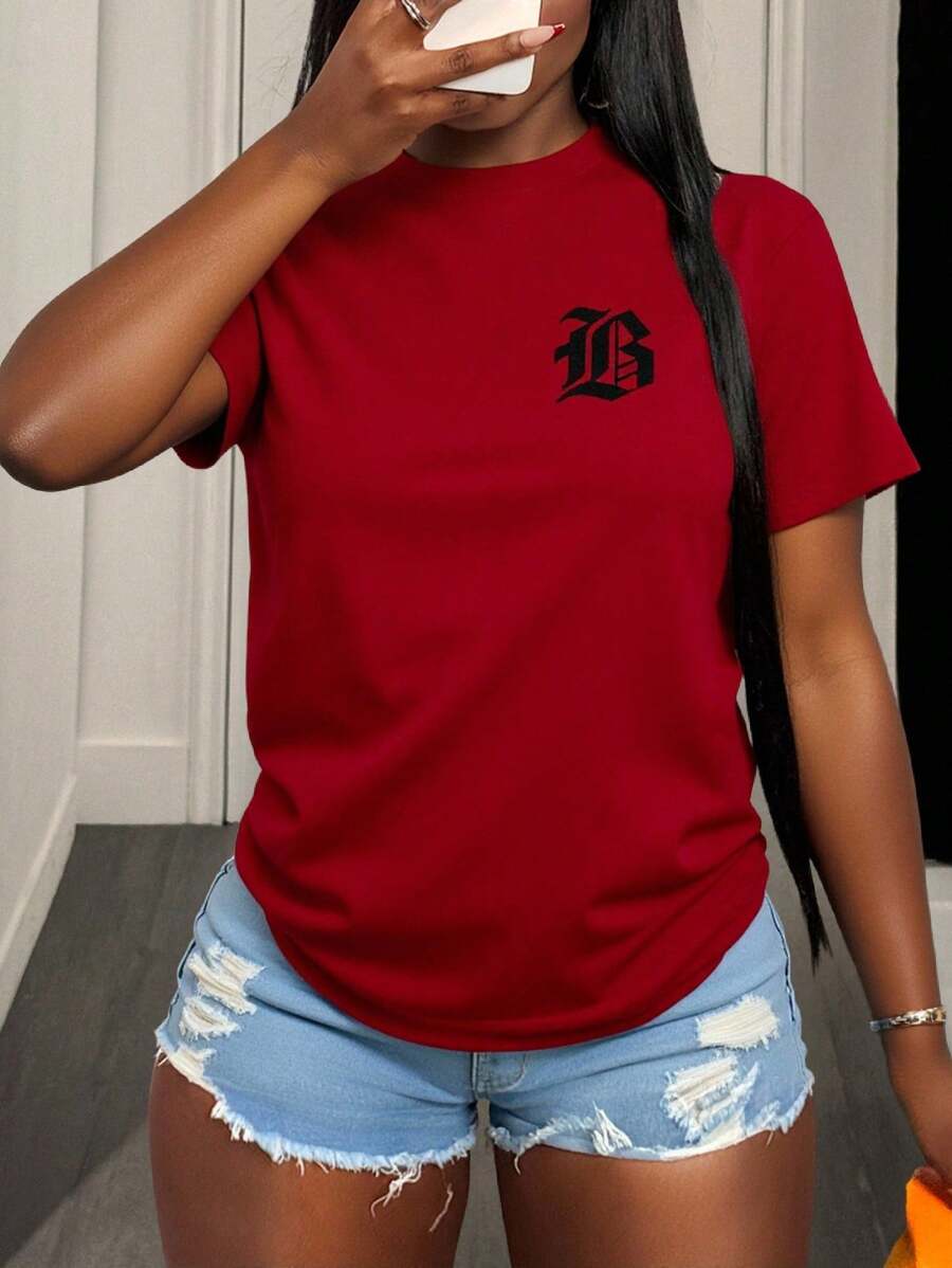 BamGleam Women Casual Letter Print Short Sleeve T-Shirt Is Suitable For Summer For New Year Clothes Graphic Tees Women Tops