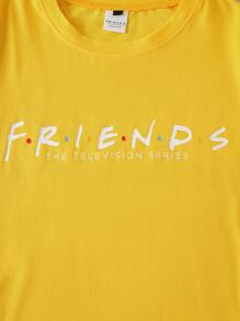 Mystic heart FRIENDS X SHEIN Men's Casual Slogan & Burger Graphic Round Neck Drop Shoulder Short Sleeve T-Shirt, Summer - Yellow - View 8