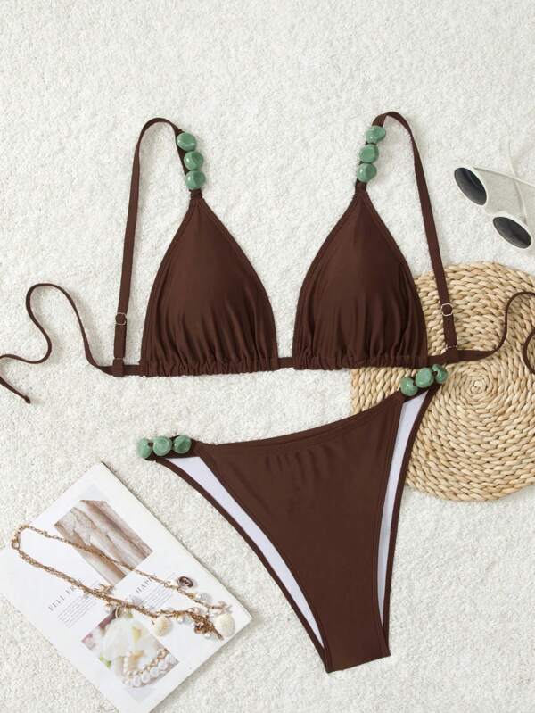 SHEIN Swim Curve Damen Große Größen 2 Stücke Set mit einfarbigem Badeanzug und lässigem Outfit