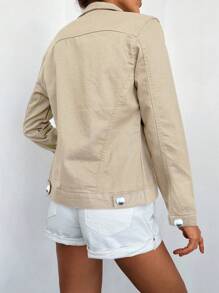 EURMUSE 98%Cotton Flap Pocket Button Front Denim Jacket - Camel - View 2