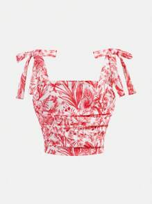 SHEIN Top à fines bretelles style floral pour préadolescentes et jupe évasée en 2 pièces, style décontracté de rue