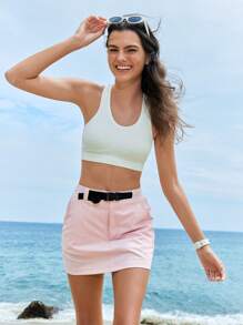 In My Nature Women's Waist Buckle Designed Pocketed Casual Outdoor Culotte Pants - Pink - View 2