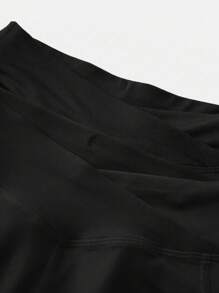 SHEIN 青少年女孩 2 件套纯色修身运动短裤，舒适口袋设计，适合日常锻炼、健身、跑步、户外活动、夏季 - 黑色 - 查看 3