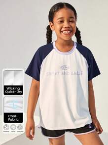 JNSQ Vêtements de rentrée scolaire, T-shirt à manches courtes pour sports professionnels outdoor pour fille et garçon préadolescents, Top à manches courtes pour sports professionnels outdoor avec imprimé blocs de couleurs amusant pour enfants, col rond - Multicolore - Voir 12