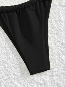 Swim Mod 2 件套女士高腰性感露背吊带泳衣套装，夏季新款 - 黑色 - 查看 5