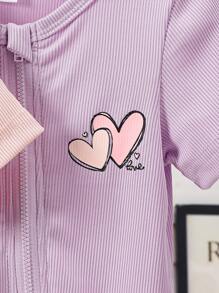 Set de 2 piezas Mono de manga corta ajustado con estampado de dibujos animados para bebés niñas, verano - Multicolor - Ver 4