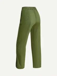 SHEIN Sports Pantalones sueltos y rectos con bolsillos, casuales y versátiles para uso al aire libre - Verde militar - Ver 7