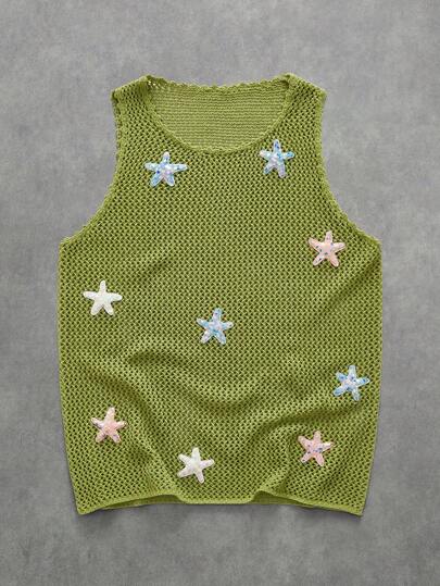 Street Life Herren Seestern Dekor Rundhals ärmelloses Hohlstrick-Top