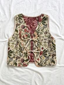 Soleia 女士假日开领系带印花仿刺绣上衣，时尚秋冬内搭外穿碎花上衣，波西米亚风夏季上衣，热带风情露脐上衣