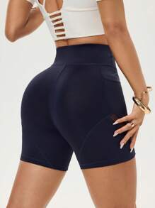 Gameset SHEIN Sport Women High Waist Casual See-Through Mesh Sports Shorts Workout Short - Navy Blue - View 4