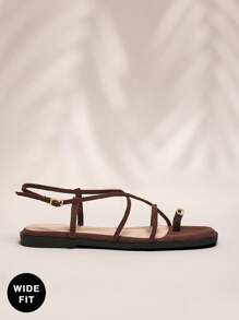 SHUZIA #CoquetteAesthetic 宽版女式后带环趾绒面咖啡色人字凉鞋 - CloudStep 缓冲设计，带来全天舒适体验 - 咖啡棕 - 查看 4