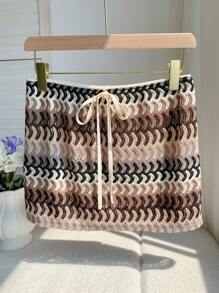 Comfortcana 大码休闲彩色条纹系带A字裙