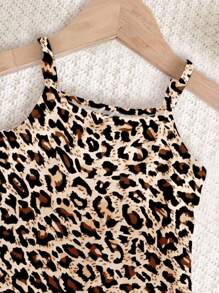 SHEIN Happikins Cute Retro Classic Leopard Print Dress, Baby Girl Casual Sleeveless Snug Fit Dress, Suitable For Summer - Multicolor - View 3