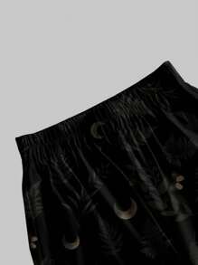 ROMWE Quần dài màu đen in hình mặt trăng và lá theo phong cách Hippie Gothic dành cho nữ - màu đen - Xem 3