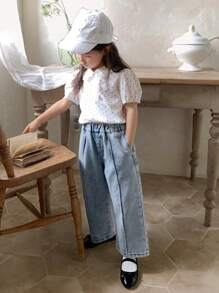 Dazy Kids 年轻女孩休闲宽松口袋牛仔裤 - 藍色 - 查看 4