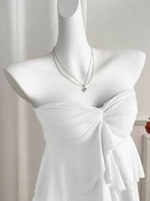 SHEIN Unity Áo Crop Top xoắn kép đa năng lãng mạn - trắng - Xem 4