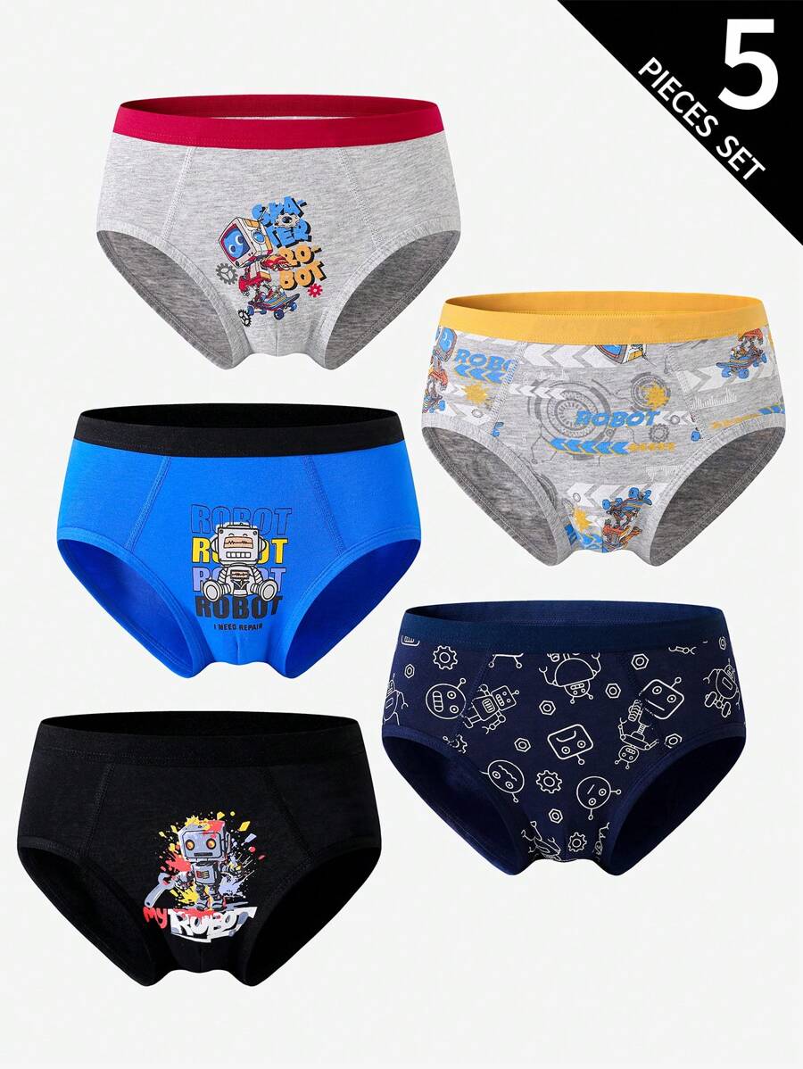5条装 男童舒适全棉科幻机器人印花三角裤 男童三角裤 返校时尚