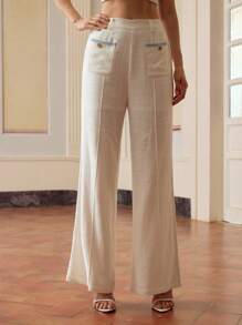 ZEYLAH WOMEN'S LINEN SOLID WIDE LEG PANTS