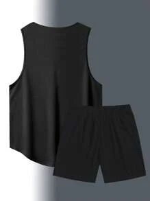 Manfinity Sport Corelite 2件套男士蝙蝠印花运动背心和短裤套装