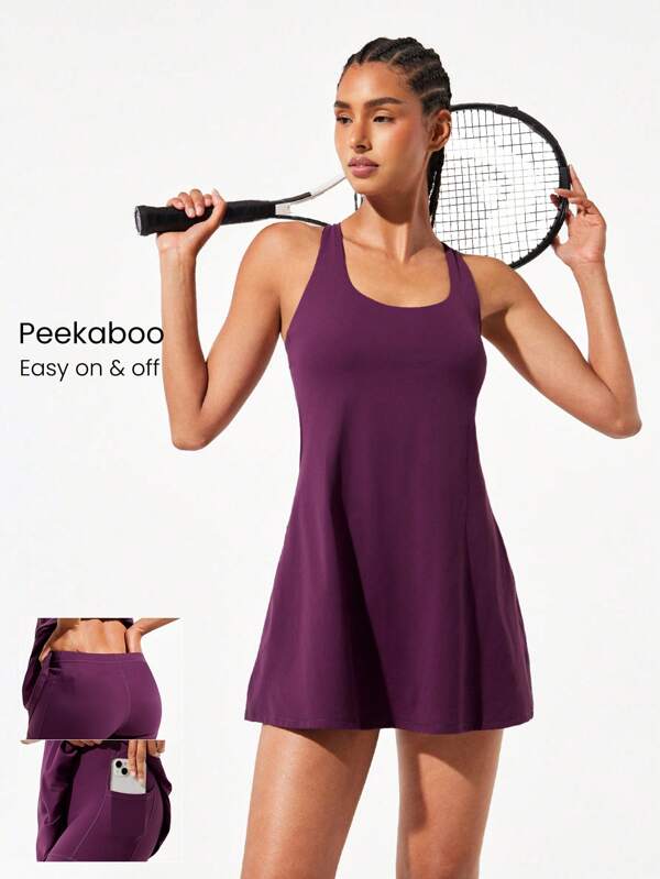GLOWMODE FeatherFit™-Air Peekaboo Everyday Built-In Shorts Pocket Anti-Slip Dress Light Support Low Impact Yoga Studio Spring Dress Summer Quick Dry Moisture Wicking