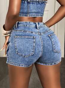 Slaydiva Women's Utility Pocket Casual Versatile Denim Shorts  High Waisted Denim Shorts Jean Shorts Cargo Shorts Y2k Denim Shorts