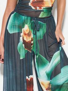 KIZN 网眼阔腿海滩度假裤夏季度假裤假日泳池罩衫飘逸休闲裤节日沙滩装透明 - 綠色 - 查看 4