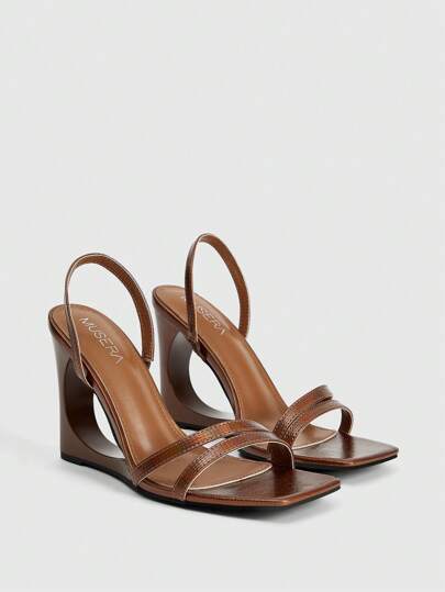 MUSERA Sandalias de cuña con efecto de PU y punta cuadrada