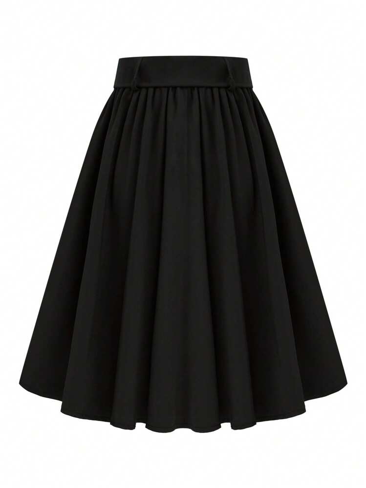 SHEIN LUNE Falda de mujer decorada con botones en forma de sol para uso casual diario - Negro - Añade 2