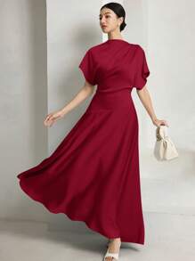 Heiryn 女士优雅纯色长裙，适合通勤 - 酒紅色 - 查看 6