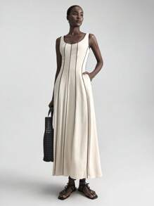 Ontre 2026新款杏色无袖轻薄休闲连衣裙，适合商务场合、日常通勤、优雅海滩度假、婚礼宾客、乡村音乐节等。 - 卡其色 - 查看 6